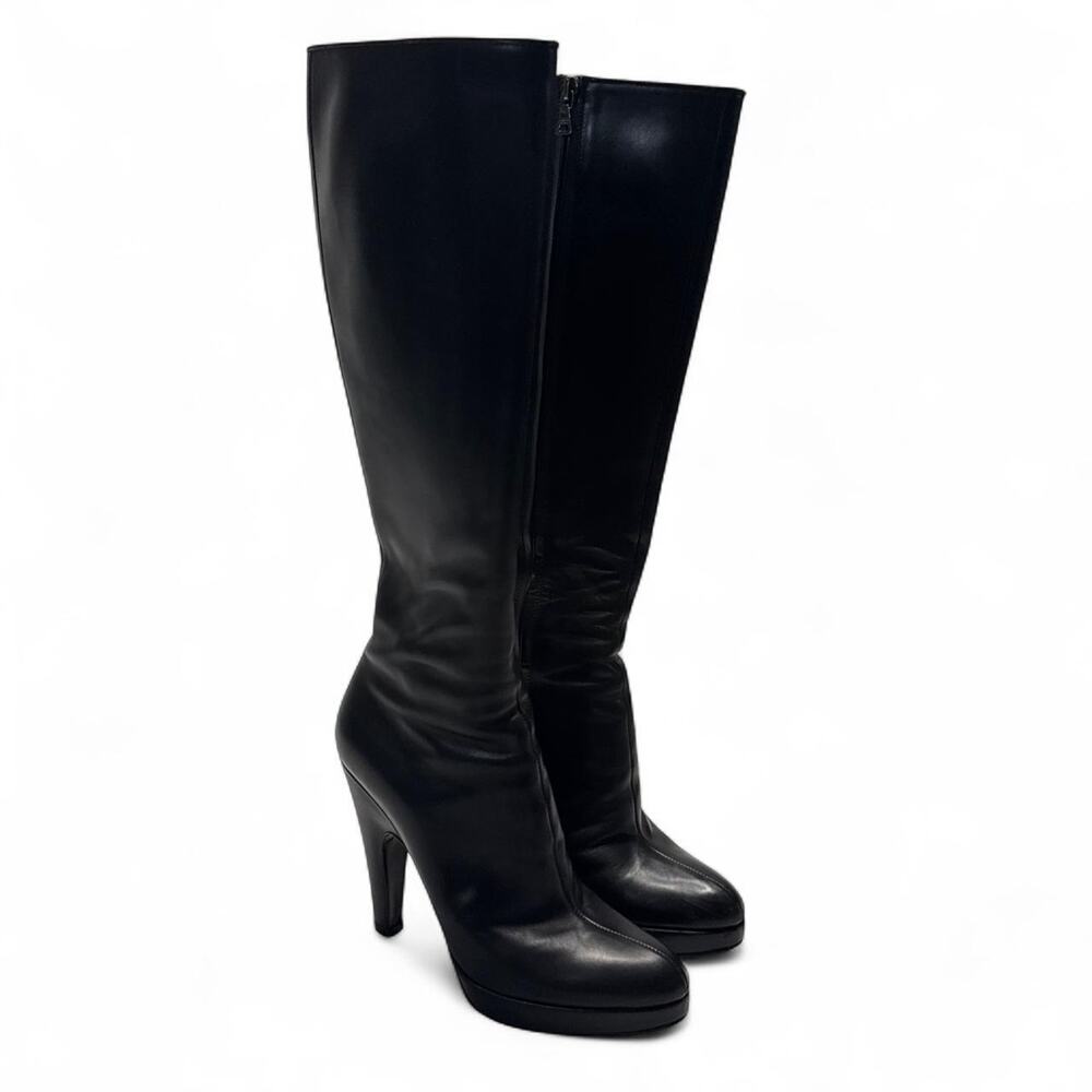 Vintage Prade Y2K Black leather knee high boots heel beautiful boots size 38